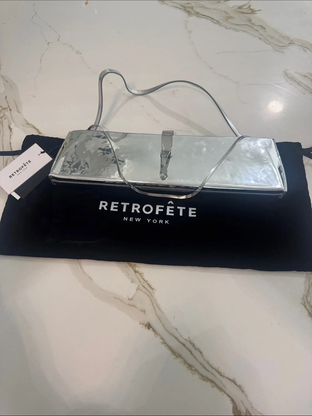 RETROFETE Ruth mini Shoulder Bag Silver Metallic Clutch Shoulder Bag
